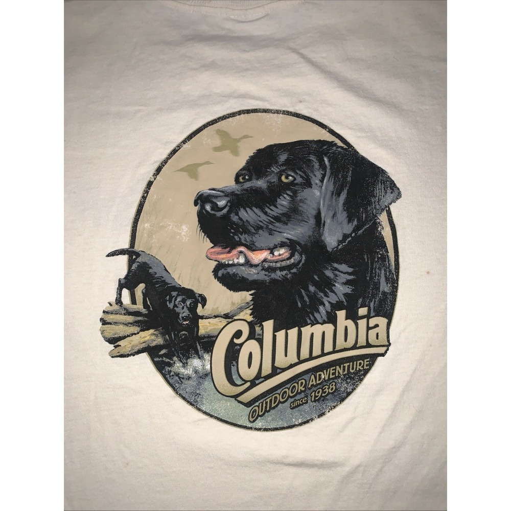 Columbia T Shirt Mens M Ivory Black Lab Dog Vintage 90s Outdoor Graphic Tee